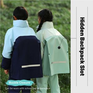 ชุดชุดกันน้ำเสื้อกันฝนแบบมีฮู๊ดแจ็กเก็ตและกางเกงขายาวสำหรับเด็กชุดแอ่งน้ำมีซิปสำหรับเด็กหญิงเด็กชายอายุ8-14ปี