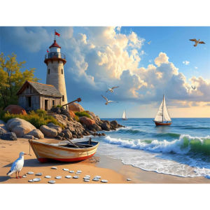 500/1000/1200/2000PCS Jigsaw Puzzle Beautiful Seaside Ship Lighthouse Scene For Adults Perfect For Quiet Evening Activity