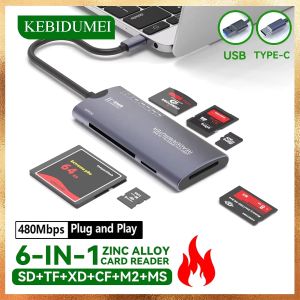 KEBETEME 6 in 1 Card Reader SD TF XD CF M2 Memory Card Readers USB Adapter Type C High Speed Data Transfer Cardreader For Laptop Cameras