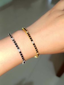 YLMyself 925 Silver Tennis Bracelet 3mm Black White Cubic Zirconia Rhodium Plated Women Classic Jewelry 16-19cm