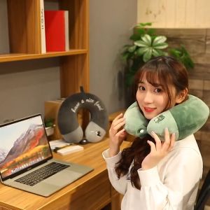 GỐI KÊ CỔ CHỮ U CAO SU NON HÌNH THÚ MẪU MỚI HAVE NICE FOOD - Gối kê cổ chữ U dễ thương