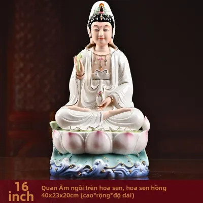 FANQU | Tượng Quan Âm Đế Hộ Bát Tràng Ngồi Trên Sen cho Sùng Bái tại Nhà