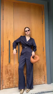 🔖Mirrorsister​ 50530.2 เซ็ทเสื้อมาคู่กางเกง เสื้อคอวีอกไขว้มีสายให้ผูก กางเกงทรงกระบอกตรงมียางยืด ชุดทำงาน ชุดออกงาน