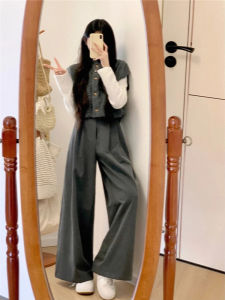 Fashionable plus Size Three Piece Set with Base Shirt Vest And Casual Pants for Autumn Warm Polyester High Waist Trousers