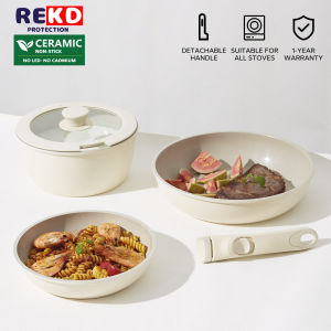 REKD Non Stick 5PCS Set Kitchen Cookware With Detachable handle Frying Pan original export to Japan on sale set 5pieces Kawali wok Die-Cast PFOA Free Suitable for Induction cooker & Gas stove【Free gift】