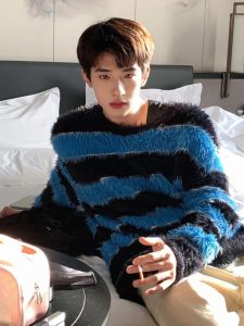 OUMULONG | Winter Stripe Mohair American Style Contrast Color Cleanfit Knit Sweater