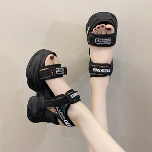 Womens Summer Casual Slip-On Shoes Heightening Thick Bottom Platform Sports Shoes Magic Tape Closure Waterproof PU Sole