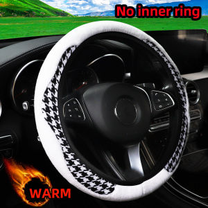 Universal Fit Houndstooth Lông Thỏ Sang Trọng Vỏ Bọc Vô Lăng 145-15 Inch Trang Trí Xe Hơi Không Có Trục Dành Cho Phụ Nữ