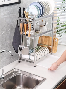 XTEN 304 Stainless Steel Dish Rack with Drainer Plates Organizer Storage Kitchen Racks Organizer