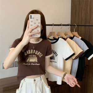 Sweet And Spicy Short Sleeve round Neck T-Shirt Womens Slim Fit Contrast Color Student Uniform Style Commute Fashion Trendy T