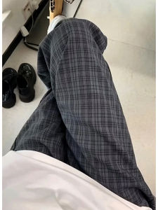 Quần Dài Kẻ Caro Màu Xám Đậm Cho Nam Mùa Hè Quần Dài Ống Đứng Rộng Rãi Thoải Mái Thoáng Khí Quần Dài Thường Ngày