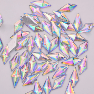 JUNAO 40pcs 10*22mm Crystal AB Rhombus Flatback Rhinestone Resin Crystal Stones Applique Non Hotfix Strass for Needlework Crafts
