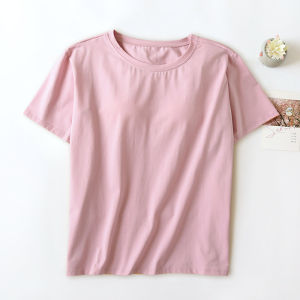 Womens Short-Sleeved Thin Bra-Free Cup with Chest Pad Pure Cotton Ice Porcelain Cotton Homewear Tops Sports T-shirt