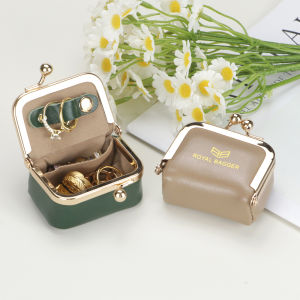 Small SizeSmart King Retro Genuine Leather Mini Kiss Lock Coin Purse For Womens Jewelry Box for Earrings Rings & More 3894