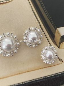 High-End Pearl Rhinestone Hand-Sewn Buttons for Coat Fur Sweater Dress DIY Sewing Accessories Knit Brand Made in China