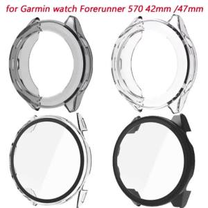 Soft TPU Protective Case Cover For Garmin Watch Forerunner 570 42mm 47mm Screen Film+Shell For Smart Watch Garmin Forerunner 970