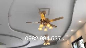 Quạt trần đèn chùm-Quạt trần cho phòng khách phong cách tân cổ điển-động cơ DC lõi đồng 6 số-đảo chiều hút ẩm kèm điều khiển tiện lợi