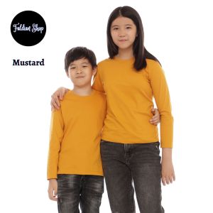 Kaos Polos Anak Oneck Lengan Panjang Bahan Katun Combed 30s Warna Mustard
