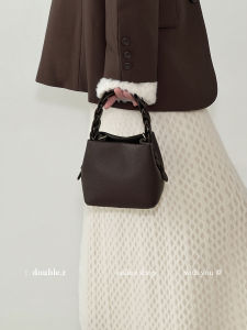 Original Small Lovely Bucket Handbag Soft Leather Handmade Shoulder Crossbody Bag Breathable Linen Commuter Style Womens Bag