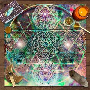 Khăn Trải Bàn Tarot Hoa Của Sự Sống VIKAMA Hình Học Thiêng Liêng Vải Trải Bàn Bói Toán Huyền Bí Trang Trí Tâm Linh Chống Thấm Nước Chống Dầu Giặt Máy Được Khăn Trải Bàn Hình Vuông
