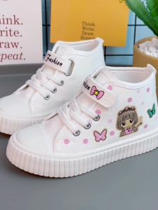 LJMOFA Kids Canvas Shoes Lovely Cartoon Trendy Mid Top Sneakers for Girl  Shoes for School Play