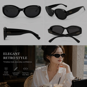 Noir Atelier Retro Sunglasses – UV400 Black Minimalist Fashion Shades for Women