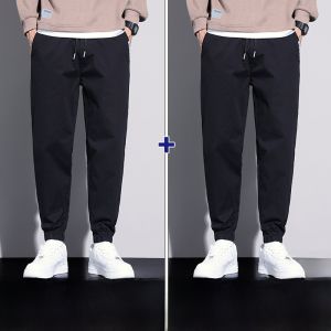 ROMON | Romon Mens Casual Trousers Spring Autumn Loose Harlan Black Pure Cotton Long Pants Workwear Style Elastic Waist Cargo Pants