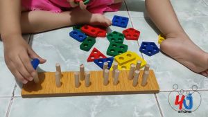 Mainan Edukasi Montessori Menara Kayu Susun Geometri