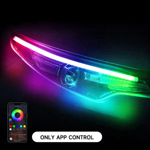 RGB LED Start Scan Car Daytime Running Light Strip Sequential Turn Signal APP Control Flexible DRL Headlight Decorative Lamp 12V