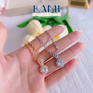 Dây chuyền mì xoắn trắng và vàng kèm mặt giọt nước siêu bền màu Kami - M1615