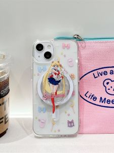 Pretty Girl Warrior Sailor Moon for Iphone15promax Apple 16pro Phone Case 11 New Arrival 14pro Cartoon Magnetic Bracket 12 Cute 13pm Transparent All-Inclusive Soft Case Protective Cover