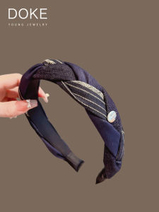Korean Style Wide Edge Denim Hairband Womens New High Cranial Top Pressed Hair Headband Fashionable Hair Accessory