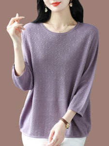 เสื้อยืดไหมไหมพรมแขนยาวทรงหลวมสำหรับผู้หญิงไซส์ใหญ่ ปกปิดหน้าท้อง ทรงพอดีตัว สไตล์ฤดูใบไม้ร่วง เสื้อยืดคอตตอนลายดอกไม้