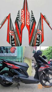 Striping Stiker Lis Polet Body Honda Beat FI ESP 2018-2019 Hitam & Merah Standar Berkualitas