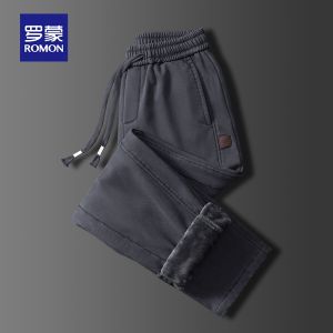 ROMON | Romon Mens Fleece Lined Loose Fit Casual Work Pants Thick Winter Straight Leg Trendy Brand Youthful Style Long Trousers