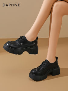 Daphne Womens Flats 2025 New Retro Lace-Up Versatile JK Shoes Thick Heel British Style Heightening Small Leather Shoes