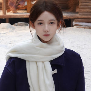 Khăn Choàng Len Dệt Kim Màu Trắng Thời Trang Cao Cấp Cho Nữ Mùa Đông 2025 Phong Cách Hàn Quốc Mới Cho Cặp Đôi Khăn Choàng Cổ Dài Hình Chữ Nhật