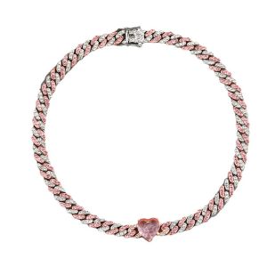 CLIBER 1pcHip Hop 12MM Bling Iced Out Cuban Chain With Heart Crystal Full AAA Pave Mens Necklace for Men Women Jewelry