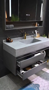 Elegant Modern Rock & Solid Wood Bathroom Vanity with Nano Stone Sink and Intelligent Storage | 2-Day Doorstep Delivery