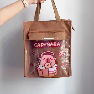 (READY STOCK)Capybara Tote Bag Tuition Large Capacity Multipurpose Shoulder Bag Canvas卡皮巴拉卡通超大容量多功能帆布包 beg capybara