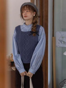 Retro Layered Green Knitted Sleeveless Vest Womens New 2025 Spring Autumn Small Size Outerwear Shoulder Sweater Vest