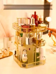 อะคริลิค 8เหลี่ยม ชั้นหมุนขอบทอง AC24-9