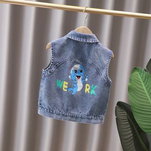 Boys Denim Vest Baby Boy Spring Autumn Outwear Embroidered Top Kids Outerwear Casual Style Regular Thickness Single Button