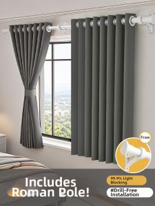 ORIENTAL LAN | Full Blackout No-Drilling Installation Window Curtain Set