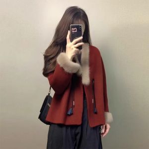 XUECAIQI | Chinese New Year Red Velvet Wool Overcoat