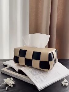 Johor Seller | Modern Knitted Tissue Box Cover PU Leather Tissue Holder