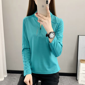 Outdoor Quick-Dry Clothes Womens Long Sleeve Spring & Fall Thin Hiking Tops Stand Collar Half Zip Quick-Dry Clothes Hiking Breathable T-shirt