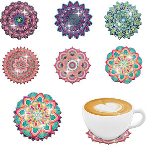 6-piece set of colorful mandala flower pattern series color-printed coasters for Thanksgiving decoration or as gifts