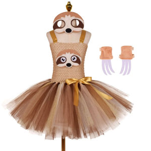 Cute Cartoon Puffy Skirt Outfit for Little Girls Halloween Stage Performance Clothes Kids Brown Tulle Outfit Christmas Dress
