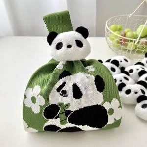 New Style Chengdu Panda Grandpa Knitted Handbag Woven Womens Shoulder Bag Soft Polyester Material Daily Use Small Size